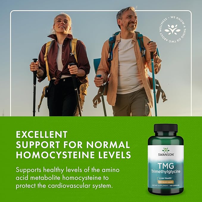 Swanson TMG Trimethylglycine - Amino Acid Supplement Promoting Healthy Liver Function & Heart Health Support - (90 Capsules, 500mg Each)