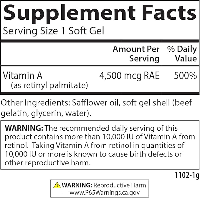 Carlson - Vitamin A, 15000 IU Palmitate (4500 mcg RAE), Vision Health & Healthy Skin, Immune Function, 240 Softgels (Pack of 2)