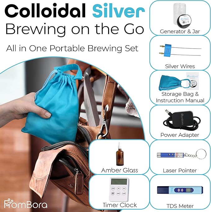 Colloidal Silver Generator Kit Max – 99.99% Pure Silver Wire, TDS Meter, Laser, Jar, Amber Bottle & Travel Bag – Constant Current Machine for True Nano Particles at Home