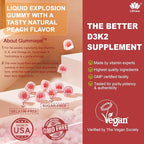 Vitamin D3 K2 Filled Gummies 5000IU / 10,000 IU with 500mg Calcium + K2(MK-7) 200mcg, Magnesium, Vitamin C & Zinc, Extra Strength - Ultimate Absorbency for Bones Muscles Teeth, Vegan -- Pack of 2