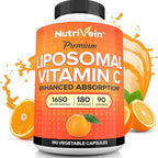 Nutrivein Premium Liposomal Vitamin C Supplement 1650mg - 180 Caps: High-Absorption High Dose Vitamin C Capsules for Whole-Body Defenses & Overall Well-Being