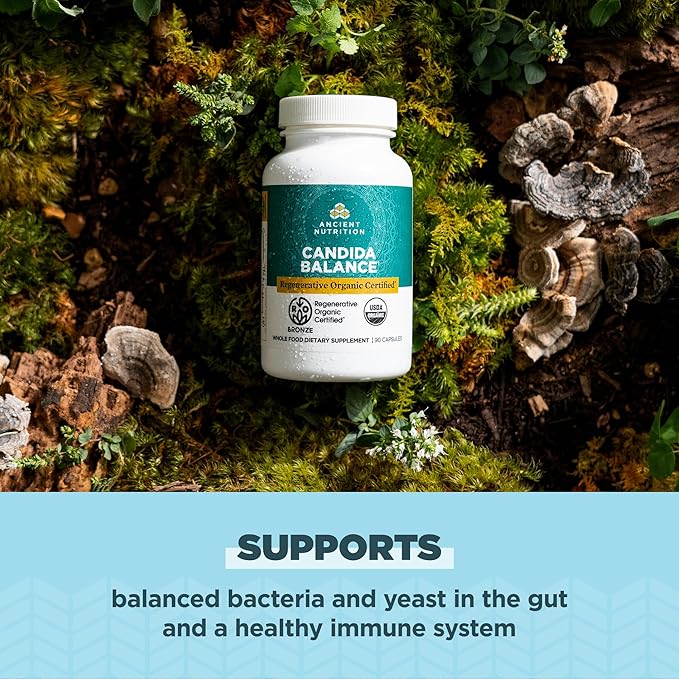 Ancient Nutrition Gut Health Supplement, Regenerative Organic Certified Candida Capsules, Provides Occasional Diarrhea, Constipation, Gas and Bloating Relief, Supports Immune Function, 90 Count