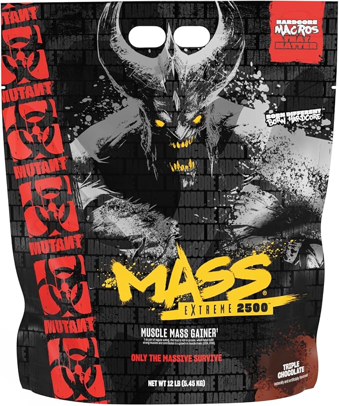 Mutant Mass Extreme 2500 - High Calorie Mass Gainer Whey Protein Powder with Creatine & Amino Acids - Muscle Building & Weight Gain for Hard Gainers - Triple Chocolate 12 lbs