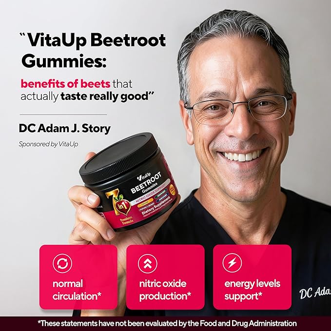VitaUp Beet Root Gummies – Beetroot Supplement with CoQ10, Grape Seed, Vitamin C, B12 & B3 – Nitric Oxide Gummies for Circulation Support – Beet Supplement for Energy & Immune Support – 120 Beet Chews