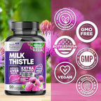 Milk Thistle Supplement - Liver Health Support with Dandelion Root & Silymarin Marianum, Liver Cleanse Detox & Repair - Nature's Milk Thistle Extract - 120 Capsules