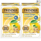Twinings Superblends Probiotics+ Lemon & Ginger Flavoured Herbal Tea with Turmeric, Caffeine-Free, 18 Count (Pack of 2), Enjoy Hot or Iced, 18 Teabags