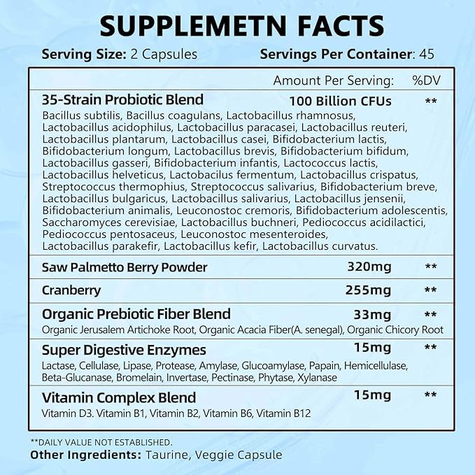 ZEBORA Probiotics for Men - 100 Billion CFU with Digestive Enzymes, Saw Palmetto & Cranberry for Prostate Support - Shelf Stable, Gluten-Free Men's Daily Supplement - 90 Veggie Capsules