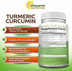 aSquared Nutrition Turmeric Curcumin 1300mg with BioPerine Black Pepper Extract Supplement - 60 Capsules - with 95% Curcuminoids - Natural Tumeric Root Powder Joint Pills