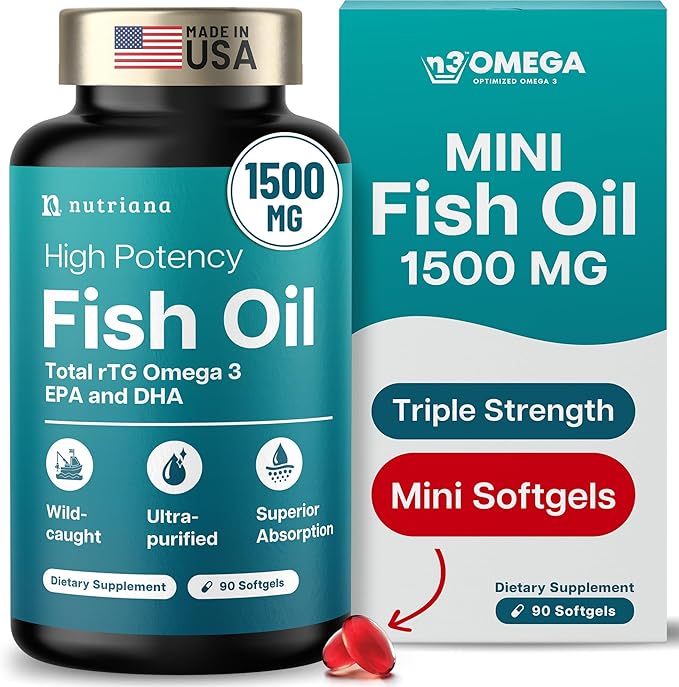 Mini Fish Oil Softgels – Odorless, Burpless & Easy to Swallow – 1500mg Omega-3 with EPA & DHA – Advanced Formula Fish Oil Minis – Smaller Than a Dime – Wild Caught – 90 (Big, Capsule)