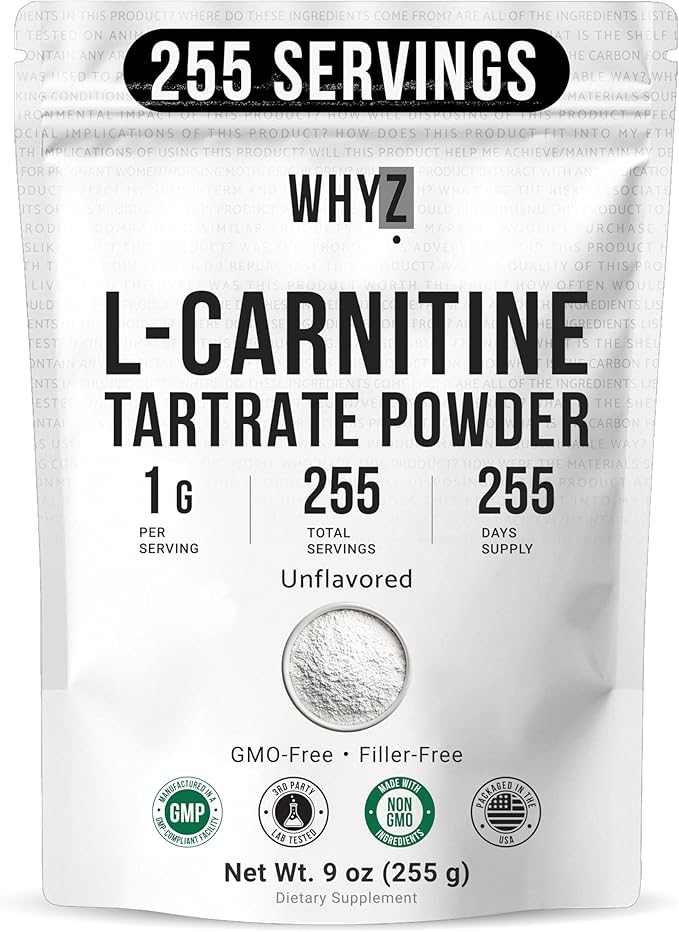 L-Carnitine Tartrate Powder Pure Unflavored Carnitine Supplement Amino Acid Powder L-Carnitine Tartrate Bulk Supply, 255g (9 oz)