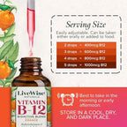 Organic Vitamin B12 1000 mcg Sublingual Liquid Drops For Adults, 6 Months Supply 1 oz, Methylcobalamin & Adenosylcobalamin - Bioactive Blend for Energy, Clarity & Focus - Vegan, Non-GMO, Orange Flavor