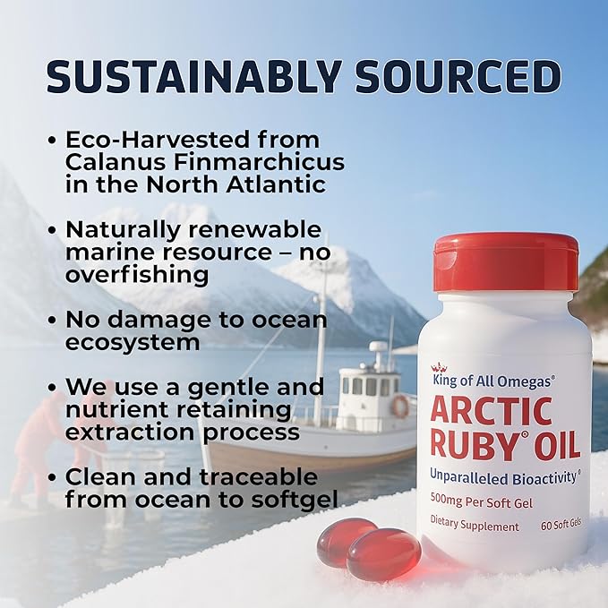 Arctic Ruby Oil 1000mg – Omega 3 Supplement for Women and Men with EPA, DHA & Astaxanthin 2mg - Fish & Krill Oil Alternative – 60 Softgels (1 Pack)