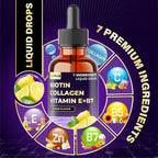 7in1 Biotin and Collagen Supplements - Biotin Liquid Drops with B5 Pantothenic Acid, Vitamin C, Vitamin E, Zinc, Hyaluronic Acid - 30ml 1 Fl Oz