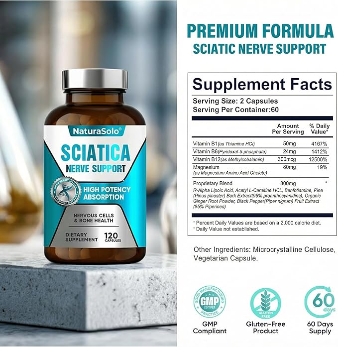 Sciatic Nerve & Discomfort Supplement - Nerve Savior for Neuropathy, 120 Capsules Featuring Alpha Lipoic Acid 300mg & Vitamin B Complex for Targeted Comfort