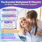 L-Methylfolate 1000 mcg + Methyl B12 Gummies for Kids & Adults - Active 5-MTHF, w/Omega-3 DHA & EPA(3:1), Choline & TMG, B6, Supports MTHFR Gene, Brain, Energy & Methylation, Sugar free, 60 Cts