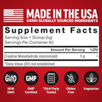 Force Factor Creatine Monohydrate Powder, 5g Micronized Dose to Support Muscle Growth, Strength, Recovery, Cognitive Health & Memory, Unflavored, 60 Servings