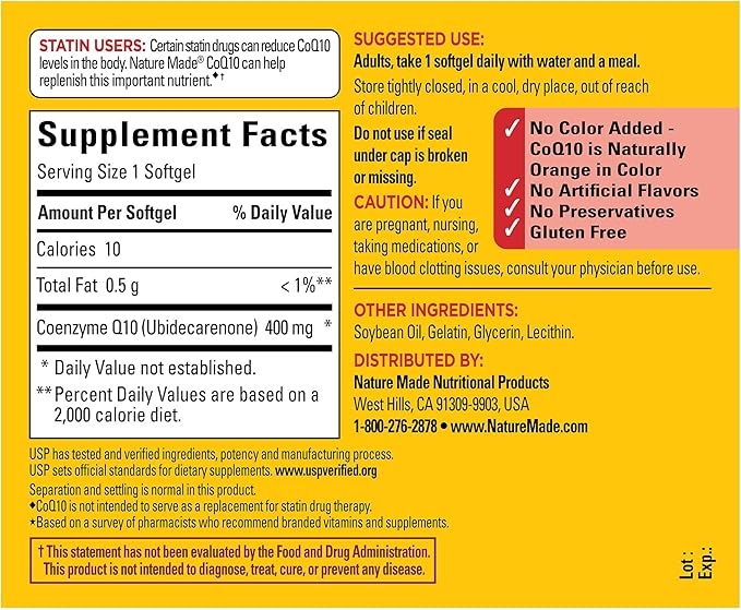 Nature Made CoQ10 400mg Softgels,Dietary Supplement for Heart Health Support,40 Day Supply,40 Count (Pack of 2)