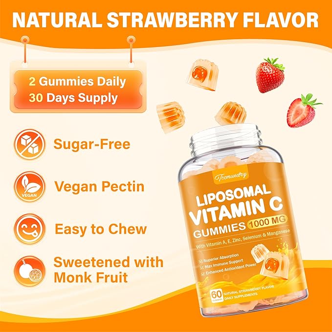 Liposomal Vitamin C Gummies 1000mg for Adults: Vitamin C Chewable Gummy with Zinc, Elderberry, Vitamins A & E