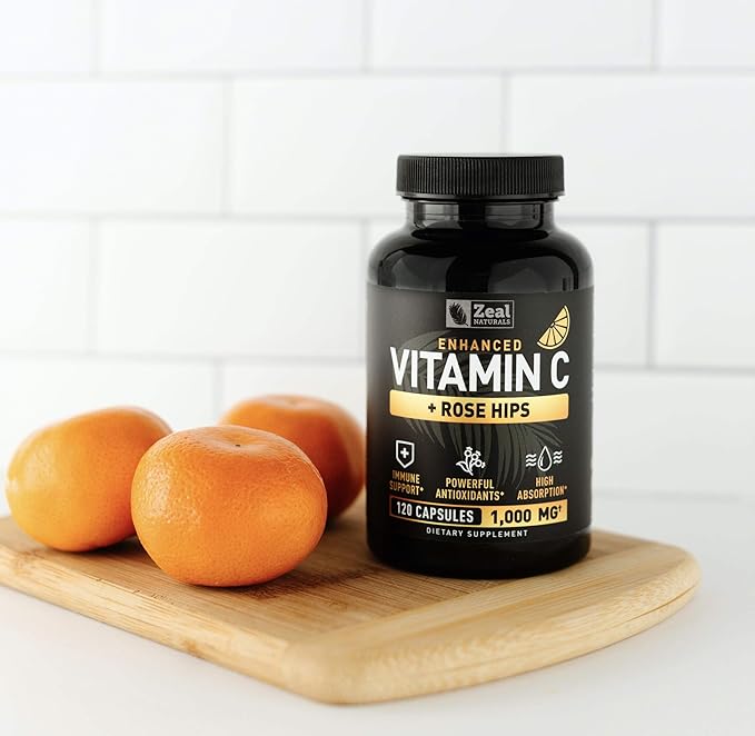 Vitamin C with Rose Hips 1000mg - Pure Ascorbic Acid Supplement - High Dose Vitamin C Capsules for Immune Support - 120 Count