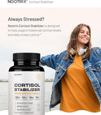 Nootrix Cortisol Manager & Stabilizer Supplement | Supports Deep Sleep, Relaxation, Adrenal Health & Stress | 300mg Ashwagandha | L-Theanine, Rhodiola Rosea Extract & Apigenin | 30 Capsules
