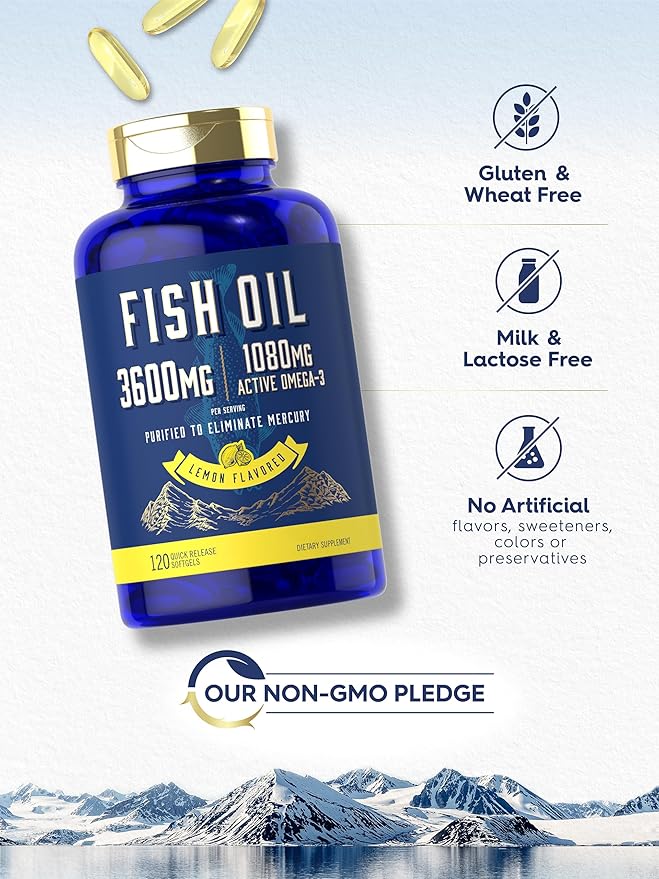 Carlyle Fish Oil 3600mg | 1080mg Omega 3 | 120 Count | Non-GMO and Gluten Free Supplement