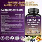 Quercetin with Bromelain, Elderberry, Vitamin C, D3 and Zinc. Super Immune Support Supplement. Organic Complex for Men & Women, Non-GMO, Gluten-Free, Vegan, USA (120 Capsules)