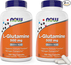 Now L-Glutamine 500mg 300 Veg Capsules (Pack of 2) - Non-GMO Supplement - Vegan Lglutamine 500 mg Caps