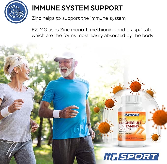 MgSport ZMA Supplement with Clinically Tested Zinc Magnesium for High Absorption - Enhanced with Vitamins B6 B9 for Muscle Recovery - Gentle on Stomach Formula, 120 Capsules
