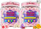 Kids Brain Gummies with Lion's Mane Mushroom, Methyl B6, B9, B12, Supper Greens, Lutein, Brain Booster Supplement for Focus & Attention, Cognitive Function, Vision & Energy, Sugar Free, Vegan 2 Pack