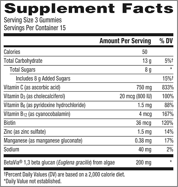 Emergen-C Immune+ Triple Action Immune Support Gummies, BetaVia (R), 1000mg Vitamin C, B Vitamins, Vitamin D and Antioxidants, Super Orange, Back to School Essentials - 45 Count