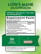 Nature's Truth Lions Mane Supplement Capsules | 50 Count | with BioPerine | Vegan, Non GMO & Gluten Free Extract Formula