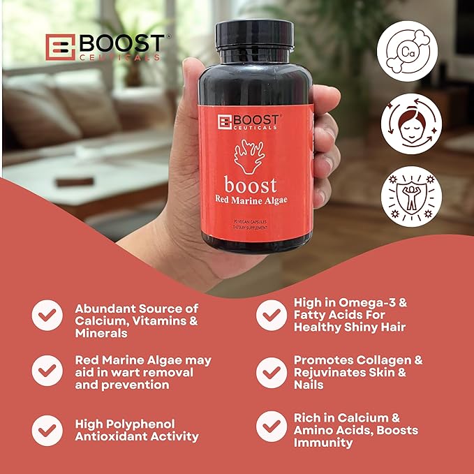 BoostCeuticals Gigartina Red Marine Algae Polysaccharides - Vegan Non-GMO Extract - Clean Immune Support Antioxidant Protection - 90 Capsules 90 Servings