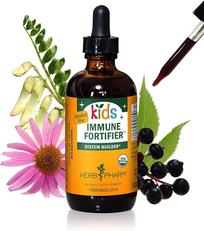 Herb Pharm Kids Immune Fortifier: Alcohol-Free Organic Immunity Supplement with Elderberry & Echinacea, Kids Immune Support | Fast Absorption, Liquid Wellness Formula, Up to 35 Week Supply, 4 oz*