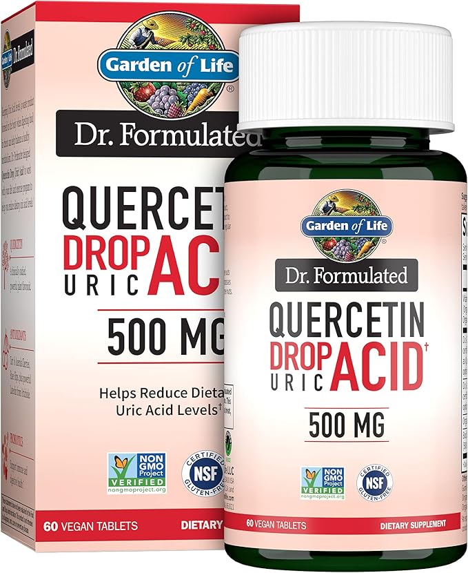 Garden of Life Dr. Formulated Quercetin Drop Uric Acid Support with Tart Cherry Extract, Vitamin C & Luteolin – Probiotic, Gluten-Free, Non-GMO, Vegan, 60 Tablets