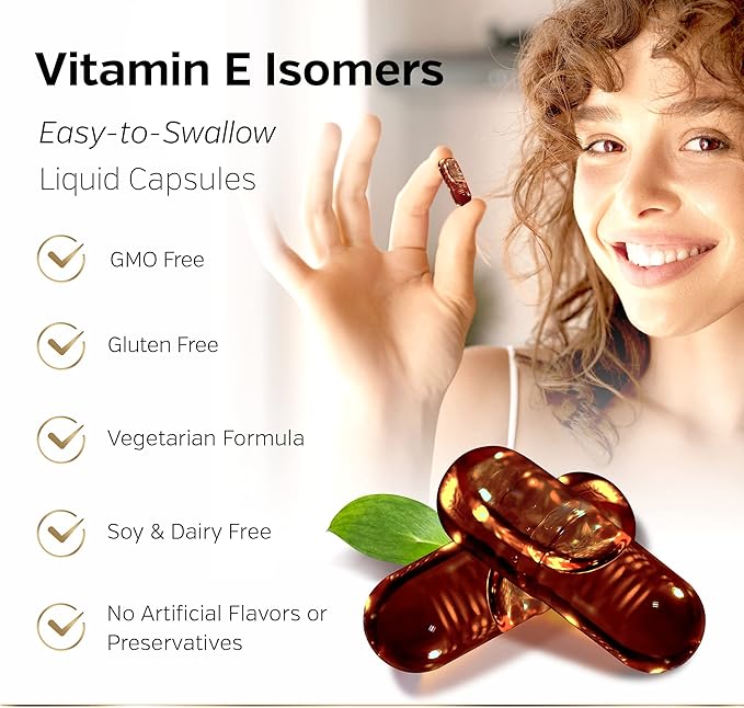 Sunergetic Premium Annatto Tocotrienol Supplement – with DeltaGold – Tocotrienols Vitamin E 300 mg – Supports Liver, Immune & Heart Health - Delta + Gamma Tocotrienols (60 Liquid Capsules)