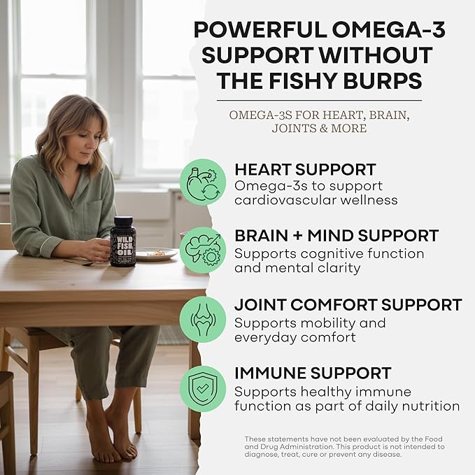 Wild Foods Omega 3 Fish Oil Supplement, 120 Capsules (2 pk) | Wild Caught, Burpless, Odorless, Non-GMO, Gluten Free | DPA, DHA, EPA Triple Strength Joint Nutrition for Women & Men