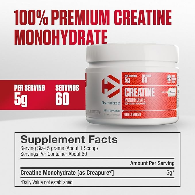 Dymatize Creatine Monohydrate Powder with CREAPURE (Product of Germany), 5g Per Serving, 60 Servings (300g), Creatine for Women and Men, Gluten Free