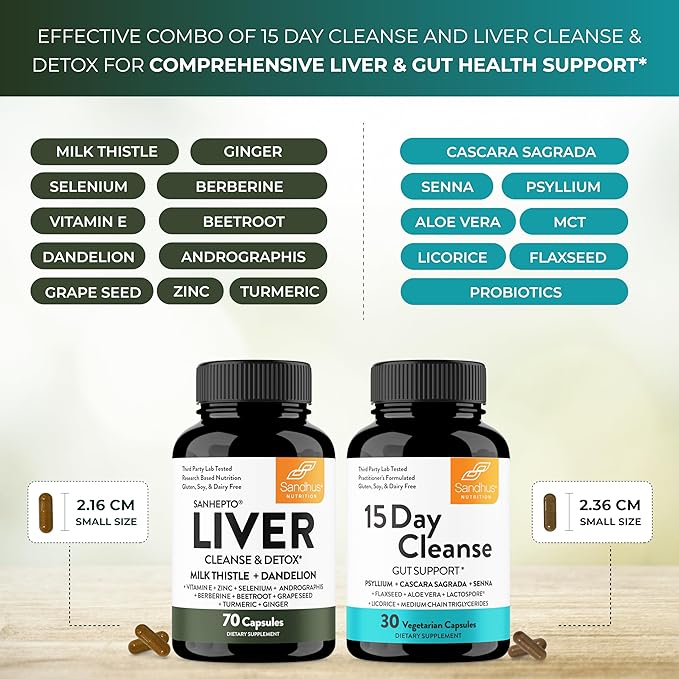 Sandhu's Liver Cleanse Detox & 15 Day Gut Cleanse Support Supplement for Women & Men | Supports Liver, Gut & Digestive Health