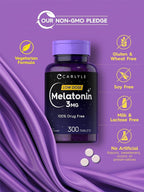 Carlyle Melatonin 3mg Tablets | 300 Count | Low Dose and Drug Free | Vegetarian, Non-GMO, Gluten Free Supplement