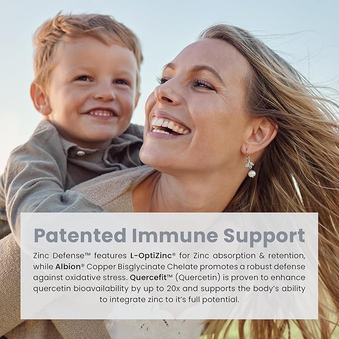 Zinc Defense | Zinc + Copper + Quercetin | 60 Servings in Vegan Capsules | L-OptiZinc & Quercefit Ionophore | Chelated Minerals | Immune, Gut, & Hormonal Balance Support