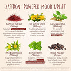Joy-Filled with Saffron Mood Support Supplement — Daily Mood Support with 30mg Extract + Ashwagandha, Rhodiola, St. John's Wort, Lemon Balm | Saffron Supplements for Emotional Support, Vegan, 30 Ct