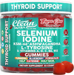 ThyroGlow Thyroid Support Gummies Selenium Iodine KSM 66 Ashwagandha L Tyrosine Vitamin D, C, B12, B6 Turmeric Blueberry Holy Basil Folate Bladderwrack By Clean Nutra