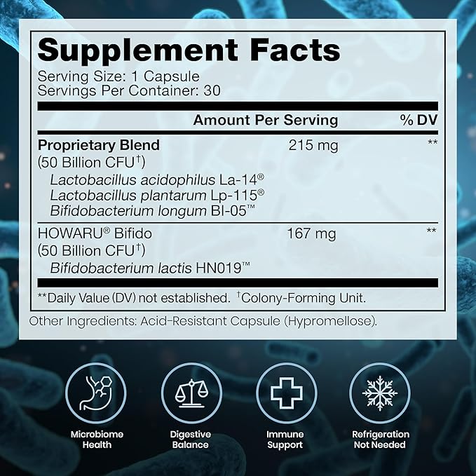 Pure Therapro Rx Power Probiotic 100B | 30 Acid Resistant Capsules - 1 Month Supply | 4 Proven Strains 100 Billion CFU | Flora Balance & Digestion | NO Refrigeration Required | Non-GMO | Zero Fillers