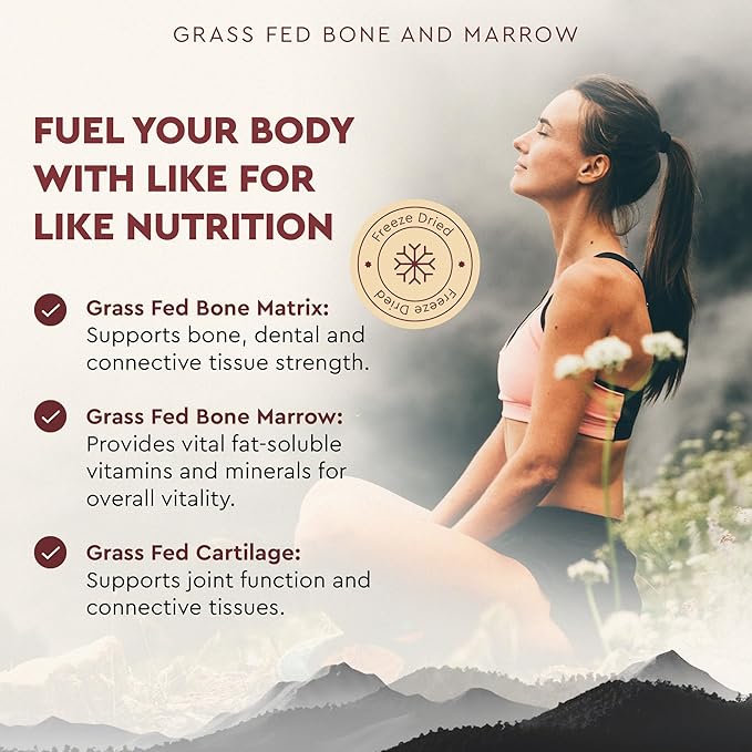Ancestral Supplements Grass Fed Beef Bone and Marrow Supplement, 3000mg, Skin, Oral Health, and Joint Support Supplement, Promotes Whole-Body Wellness, Non GMO Whole Bone Extract, 180 Capsules