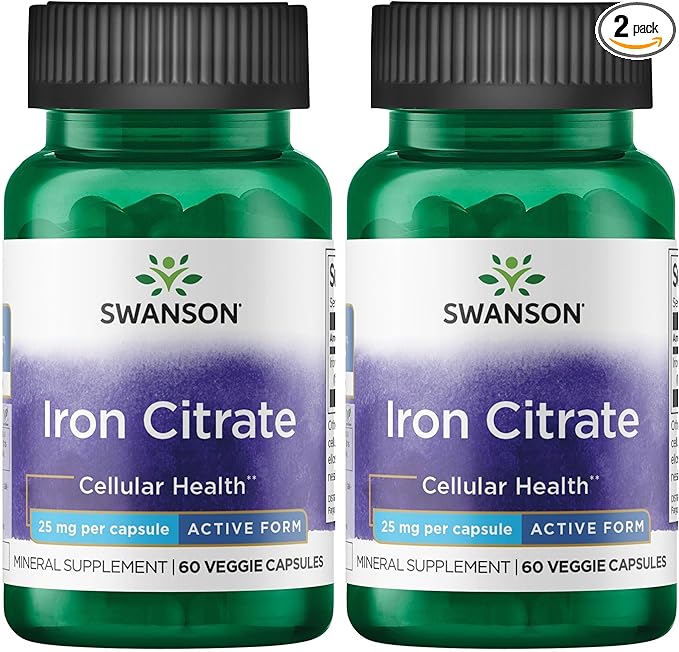 Swanson Iron Citrate 25 Milligrams 60 Veg Capsules (2 Pack)
