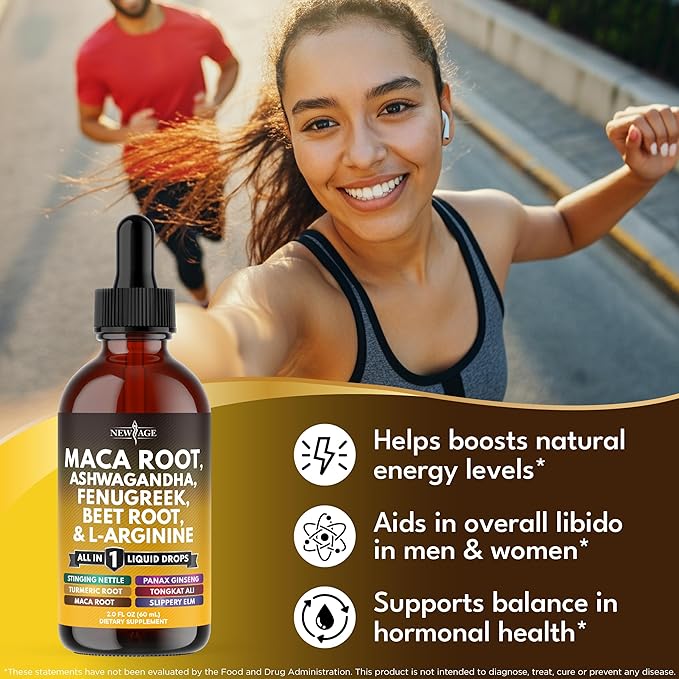 Organic Maca Root Liquid Drops with Ashwagandha, Nettle, Fenugreek, Beet Root and L-Arginine Liquid Multivitamin for Women and Men - 8oz