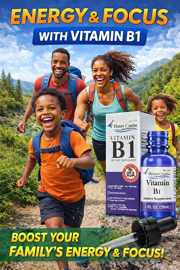 Vitamin B1 (Thiamine) Drops - High Potency Thiamine Vitamin B1 Extract - Vegan, Alcohol-Free Non-GMO Vitamin Liquid - Maintain Nervous System Health, Support Digestion & Boost Energy, 1 Fl Oz.