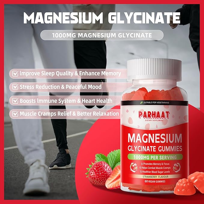 Magnesium Glycinate Gummies - Sugar Free Magnesium Potassium Supplement with Vitamin D, B6, CoQ10 for Calm Mood & Sleep Support - 60 Strawberry Chews