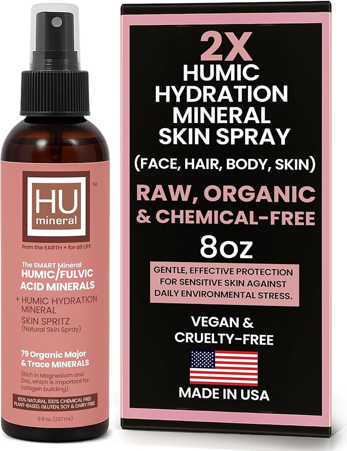 2X Humic Hydration Mineral Spray – Organic Humic Acid, Fulvic Acid Spray with Major & Trace Minerals, Electrolytes & Silica to Boost Collagen - Plant-Based for Skin, Hair & Body Hydration – 8 oz