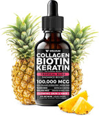 Liquid Biotin and Collagen Peptide Complex with Keratin, Hyaluronic Acid, MCT Oil, Zinc, Vitamins B6, B7, B12, A, C, D3, E - Hair, Skin, and Stronger Nails Supplement - 2 Pack